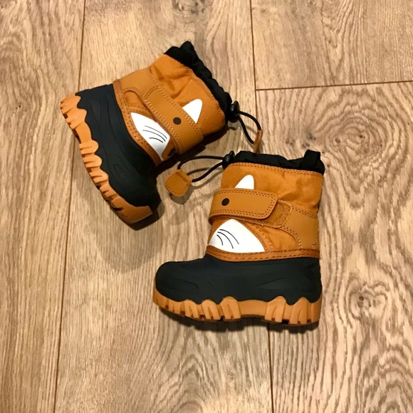 Boys Cute Fox Critter Tan Black Winter Boots NWOT - Picture 4 of 4